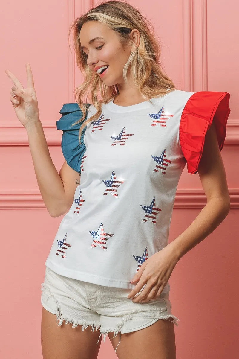 BiBi American Flag Sequin Stars Top - Love Salve